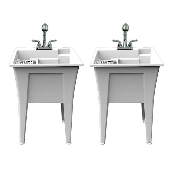 Rugged Tub 24"X22" White Utility Sink W/ 2-Hdl Faucet & Install Kit Pack Of 2