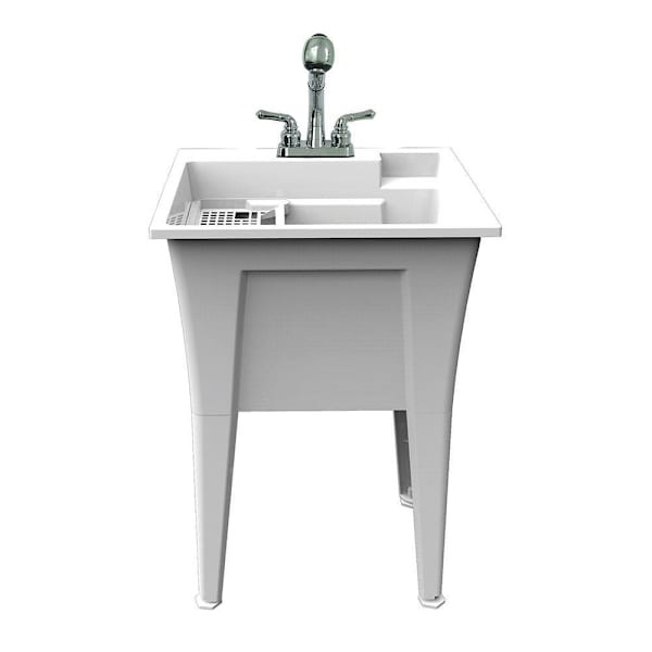 Rugged Tub 24"X22" White Freestanding Utility Sink W/ 2-Hdl Faucet & Install Kit