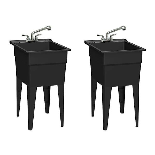 Rugged Tub 18"X24" Black Utility Sink W/2-Hdl Faucet & Install Kit Pk Of 2