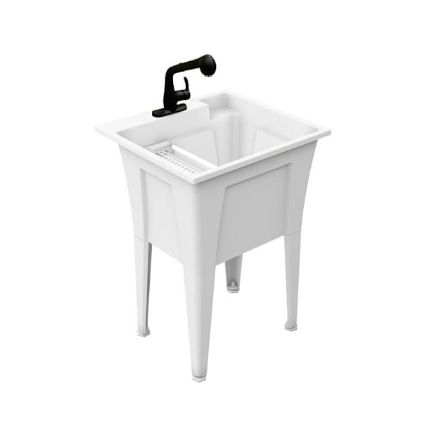 Rugged Tub 24"X22" White Utility Sink W/ 1-Handle Black Faucet & Install Kit