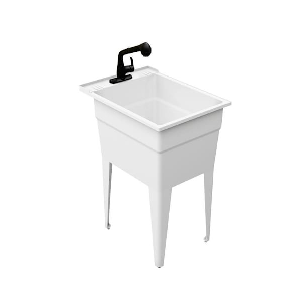 Rugged Tub 18"X24" White Utility Sink W/ 1-Handle Black Faucet & Install Kit