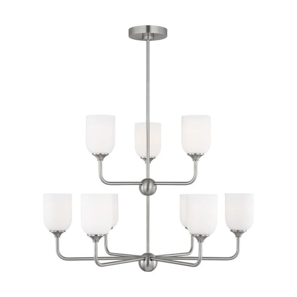 Generation Lighting Emile 30 9-Light Brushed Steel Chandelier With Bulbs