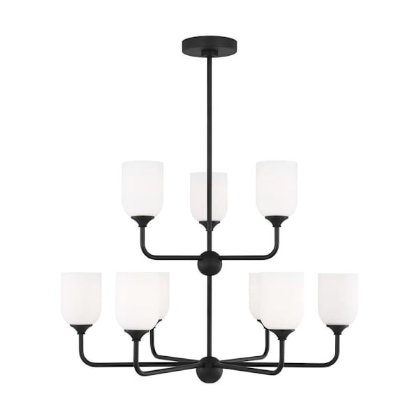 Generation Lighting Emile 30" 9-Light Midnight Black Chandelier With Bulbs