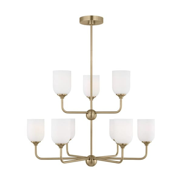 Generation Lighting Emile 30 9-Light Satin Brass Chandelier With Bulbs