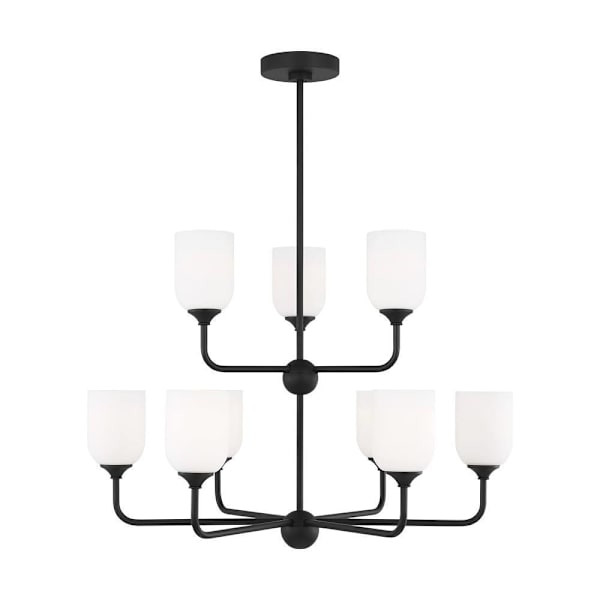 Generation Lighting Emile 30 9-Light Midnight Black Chandelier, Etched Glass