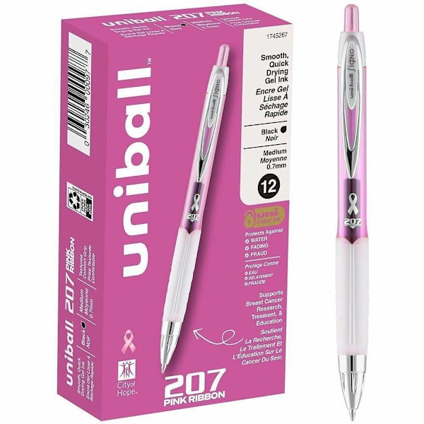 Uni-Ball 207 Pink Ribbon Gel Pens Package Of 12