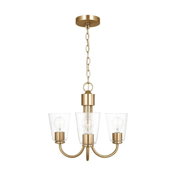 Generation Lighting Miles 3-Light Satin Brass Chandelier, Clear Glass