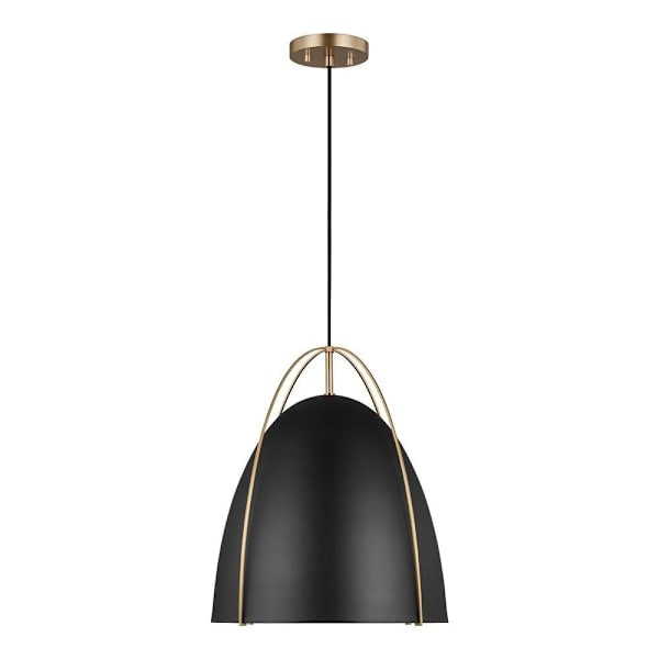 Generation Lighting Norman 1-Light Satin Brass Pendant With Midnight Black Shade