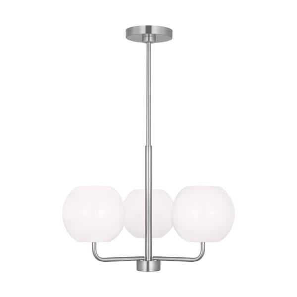 Generation Lighting Rory 21" 3-Light Brushed Steel Chandelier, Opal Glass