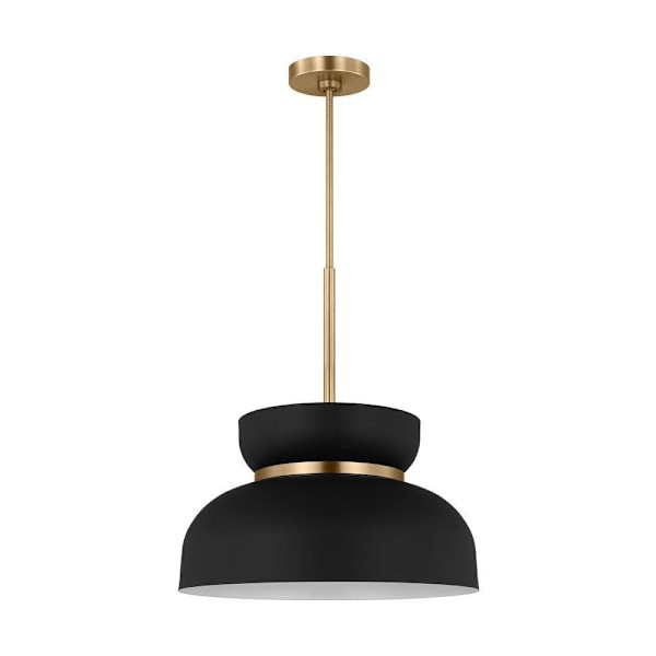 Generation Lighting Pemberton 1-Light Midnight Black/Burnish Brass Shade Pendant