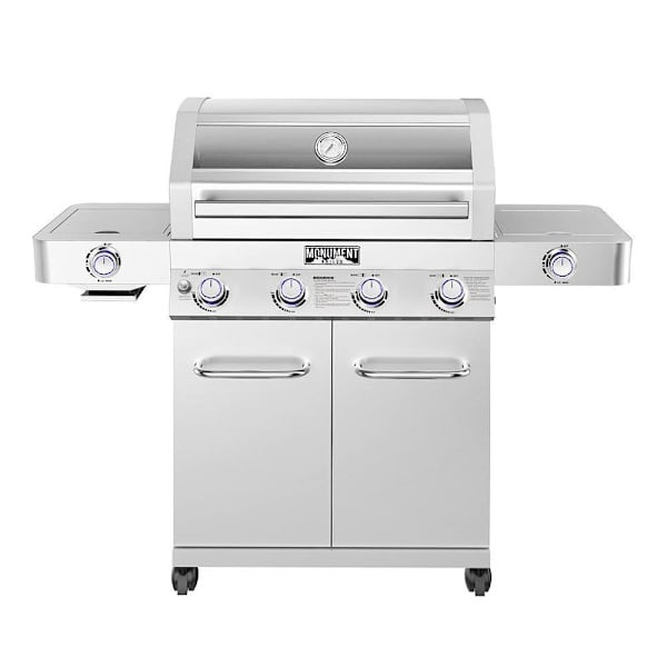 Monument Grills 4-Burner Propane Grill Stainless LED Controls Clear View Lid