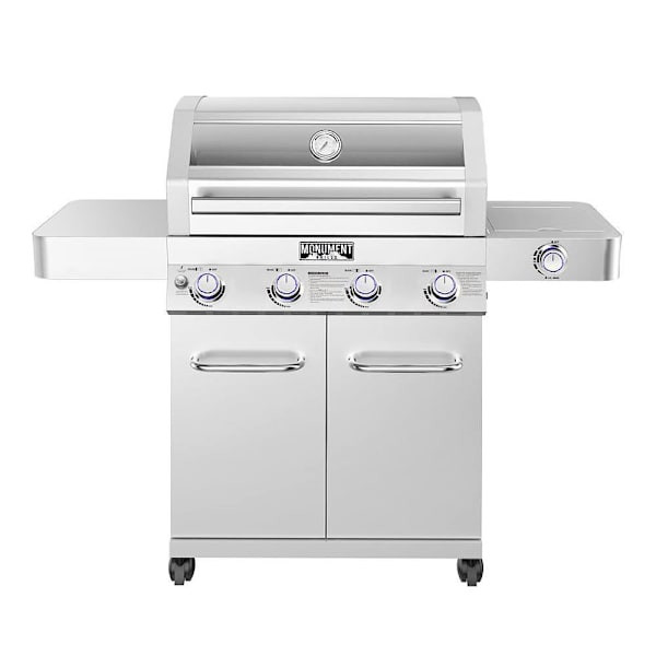 Monument Grills 4-Burner Propane Grill Stainless Clear View Lid LED Controls