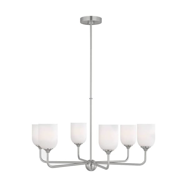 Generation Lighting Emile 30 In. 6-Light Brushed Steel Chandelier, Etched Glass