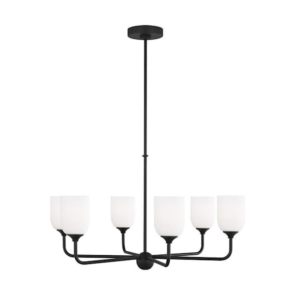 Generation Lighting Emile 30 In. 6-Light Midnight Black Chandelier, Etched Glass