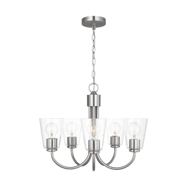 Generation Lighting Miles 5-Light Brushed Nickel Chandelier, Clear Glass