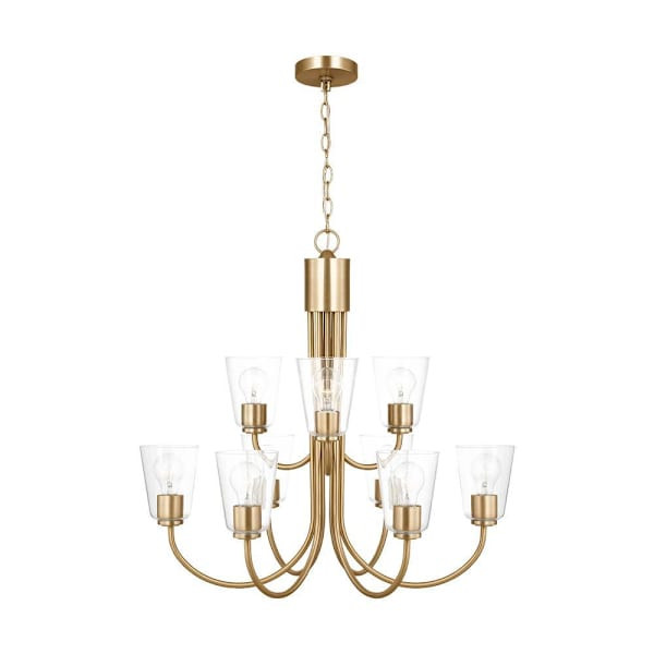 Generation Lighting Miles 9-Light Satin Brass Chandelier, Clear Glass