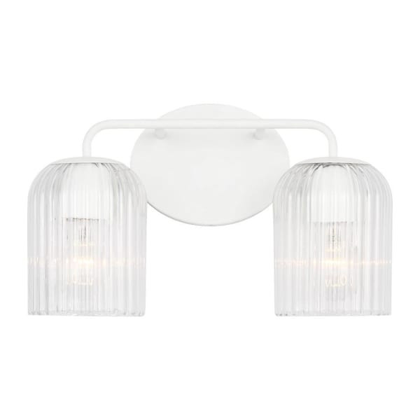 Generation Lighting Eisele 14" 2-Light Matte White Vanity Light, Clear Ribbed