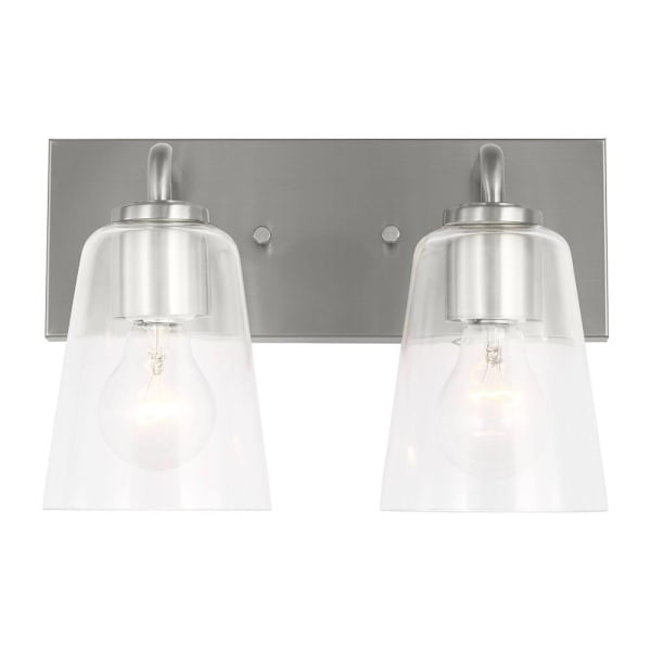 Generation Lighting Miles 12" 2-Light Brushed Nickel Vanity Light, Clear Glass