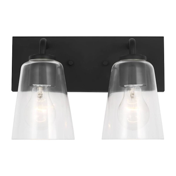 Generation Lighting Miles 12" 2-Light Midnight Black Vanity Light, Clear Glass