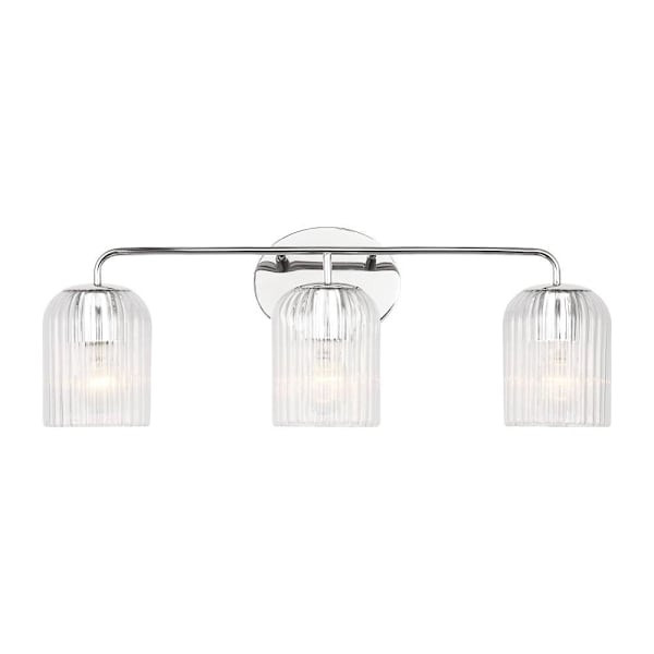 Generation Lighting Eisele 24" 3-Light Chrome Vanity Light, Clear Ribbed Glass