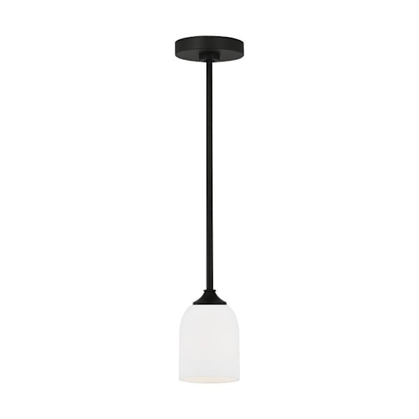 Generation Lighting Emile 1-Light Midnight Black Mini Pendant, Etched Glass