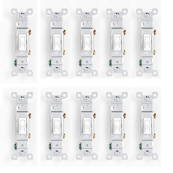 E Energetic Lighting 15a Single Pole Toggle Light Switch, White, Package Of 10
