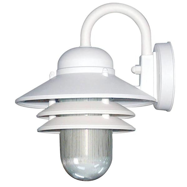 Liteco Outdoor Wall Mount Fixture, E26, White Housing With Clear Prismatic Lens