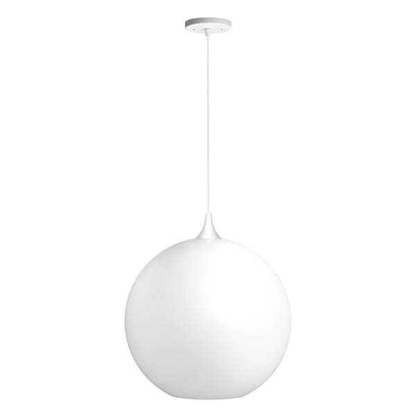 Liteco 16" Pendant Fixture, E26 Socket, 5' Cord, White With Acrylic White Globe