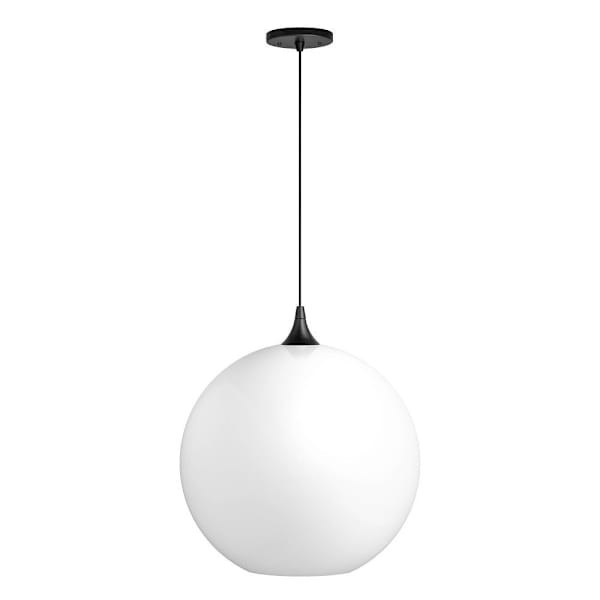 Liteco 16" Pendant Fixture, E26 Socket, 5' Cord, Black With Acrylic White Globe