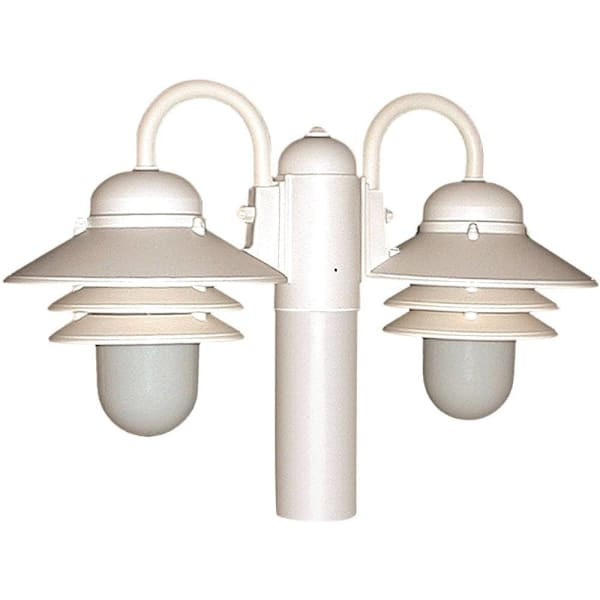 Liteco Double Post Top Fixture, E26 Sockets, White With Clear White Lens