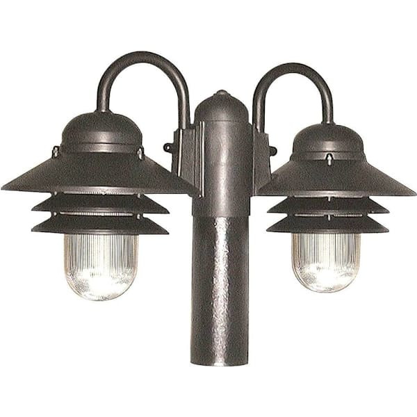 Liteco Double Post Top Fixture, E26 Sockets, Black With Clear Prismatic Lens