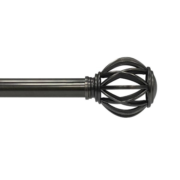 Lumi Home Furnishings 1" Curtain Rod Set, 72" - 144", Gunmetal, Cage Finials