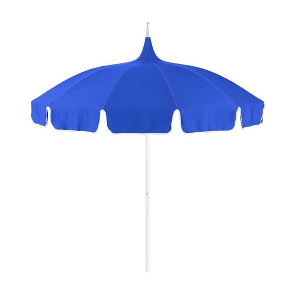 California Umbrella 8.5' White 12-Panel Classic Cut Canvas Blue W/Contrast Braid