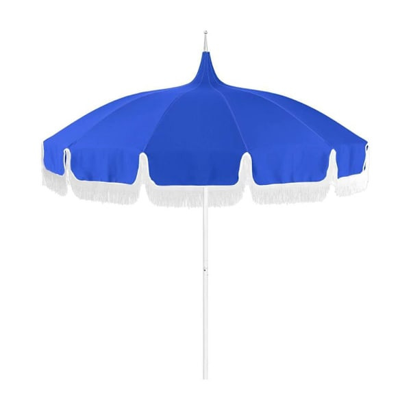 California Umbrella 8.5' White 12-Panel Classic Cut Canvas Pacific Blue Fringe