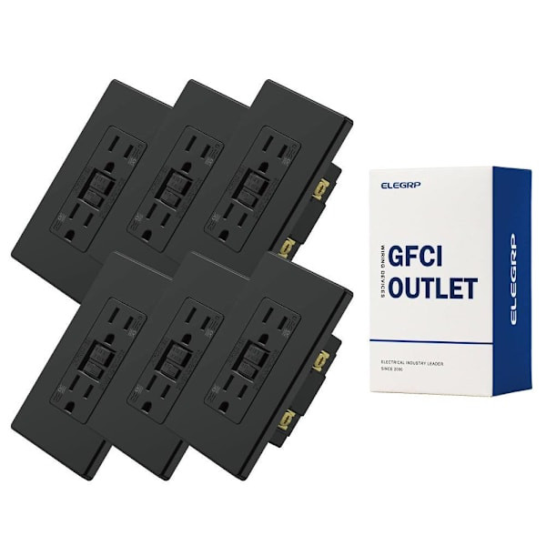 Elegrp 15a Gfci, Screwless Wall Plate, Weather Resist, Matte Black, Package Of 6