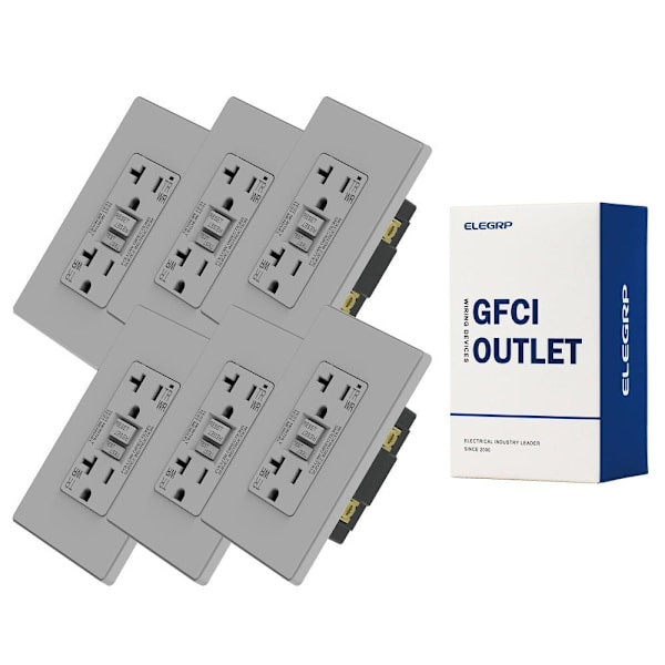 Elegrp 20a Gfci, Screwless Wall Plate, Weather Resist, Matte Grey, Package Of 6