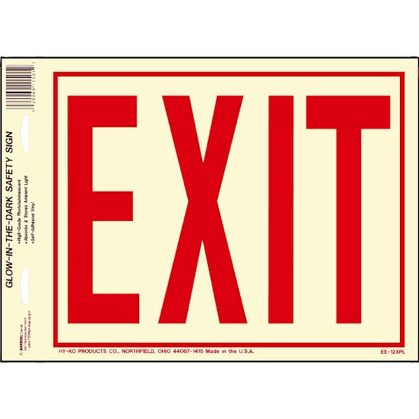 Hy-Ko Exit 6in Ltrs Sign Hg Photolumin 24 X 24"-Glow In Dark Package Of 10