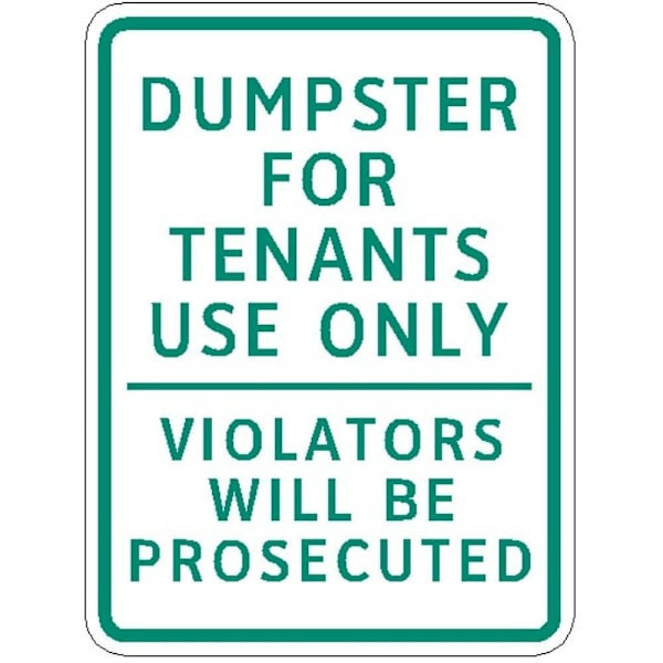 Hy-Ko Dumpster Tenants Use Only Large Sign 18x24" Non-Reflective Aluminum
