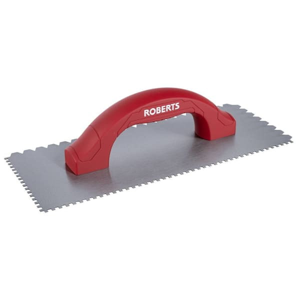 Roberts Dual-Notch Adhesive Trowel, Coated Carbon Steel, Flat, Square