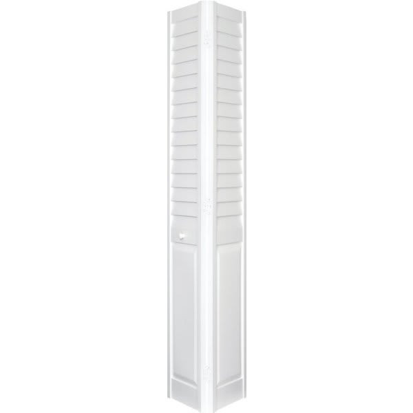 Plantation 18 X 80 In. 3 In. Thick Louver/Panel PVC Composite Hollow Core Bi-Fold Door (White)