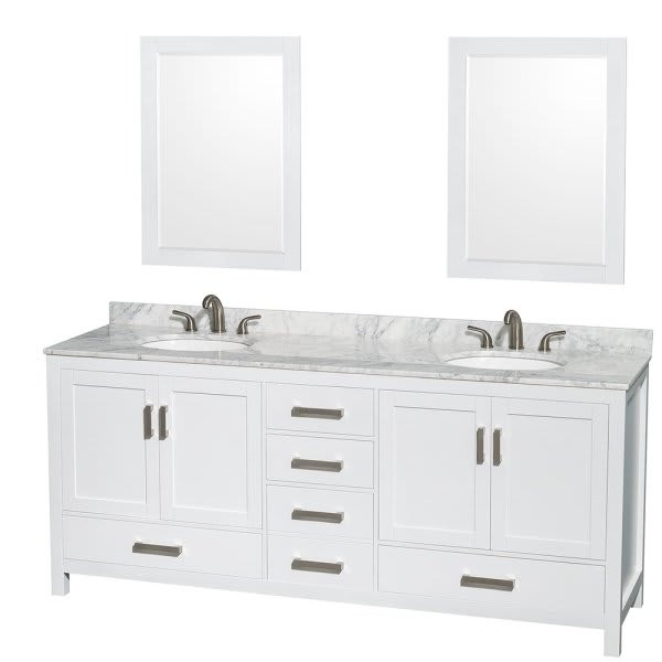 Wyndham Sheffield White Double Bath Vanity With Top,oval Sink, 24 Inch Mirror