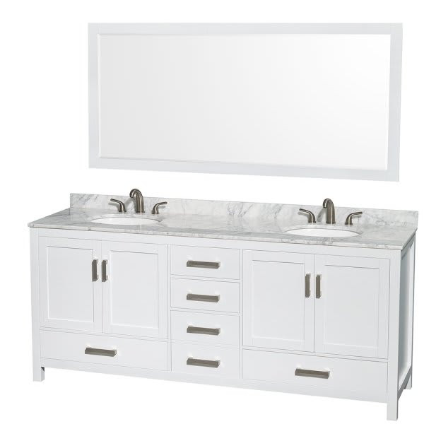 Wyndham Sheffield White Double Bath Vanity With Top,oval Sink, 70 Inch Mirror