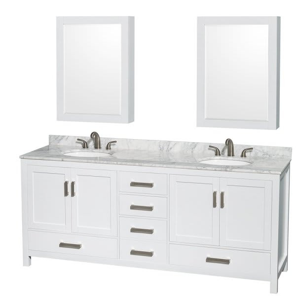 Wyndham Sheffield White Double Bath Vanity W/ Oval Sink And Medicine Cabinets (Mirrors Included)