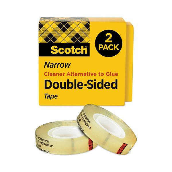 Scotch Double-Sided Tape 1" Core 0.5"X75 Ft Clear Package Of 2