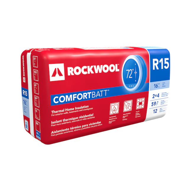 ROCKWOOL Comfortbatt R- 15.0 Attic Wall Unfaced Stone Wool Batt Insulation 59.7-sq ft ( 15.25-in W x 47.0-in L)