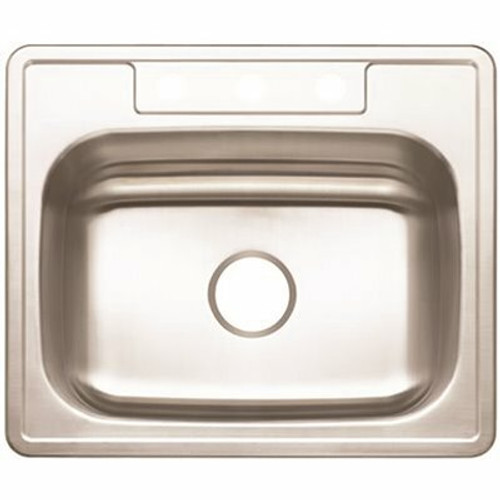Premier Stainless Steel Kitchen Sink 25 in. 3-Hole Single Bowl Drop-In Kitchen Sink with Brush Finish
