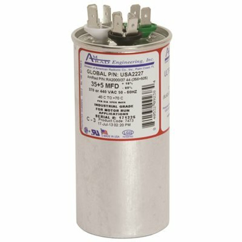 AMRAD ENGINEERING 35/5 MFD 370/440 VAC Round Motor Run Capacitor AMRAD ENGINEERING 35/5 MFD 370/440 VAC Round Motor Run Capacitor