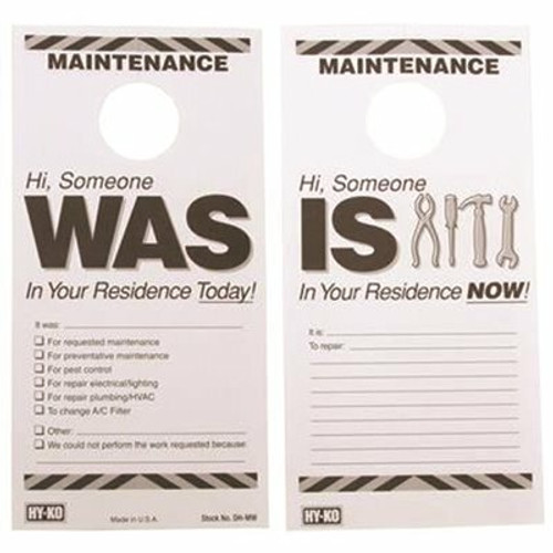 HY-KO 7 in. x 3-1/2 in. Paper Reversible Maintenance Door Hang Tag (50-Pack) HY-KO 7 in. x 3-1/2 in. Paper Reversible Maintenance Door Hang Tag (50-Pack)