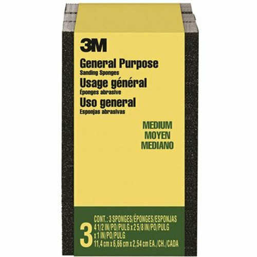 3M General Purpose Sanding Sponge 4-1/2 in. x 2-5/8 in. x 1 in. Medium-Grit  (3-Pack) 3M General Purpose Sanding Sponge 4-1/2 in. x 2-5/8 in. x 1 in. Medium-Grit  (3-Pack)
