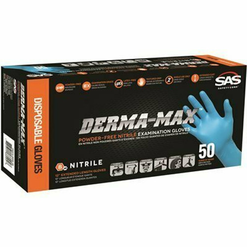 SAS Safety 8 mil Blue Nitrile Gloves Derma-Max Disposable Powder-Free XX-Large (50-Gloves per Box)